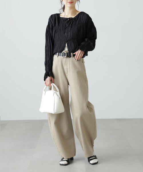 FREE'S MART(フリーズマート)の「◆シアーギャザー前開き短丈ブラウス(シャツ/ブラウス・レディース・イエロー/ホワイト/ブラック/ブラック系その他・FREE)」の14枚目の写真