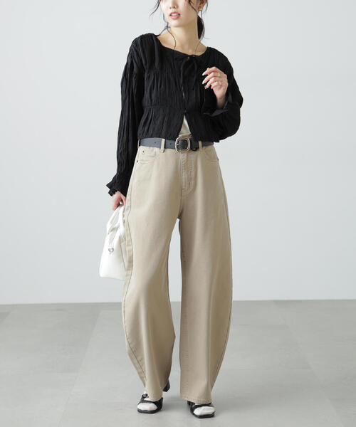 FREE'S MART(フリーズマート)の「◆シアーギャザー前開き短丈ブラウス(シャツ/ブラウス・レディース・イエロー/ホワイト/ブラック/ブラック系その他・FREE)」の15枚目の写真