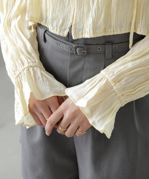 FREE'S MART(フリーズマート)の「◆シアーギャザー前開き短丈ブラウス(シャツ/ブラウス・レディース・イエロー/ホワイト/ブラック/ブラック系その他・FREE)」の22枚目の写真