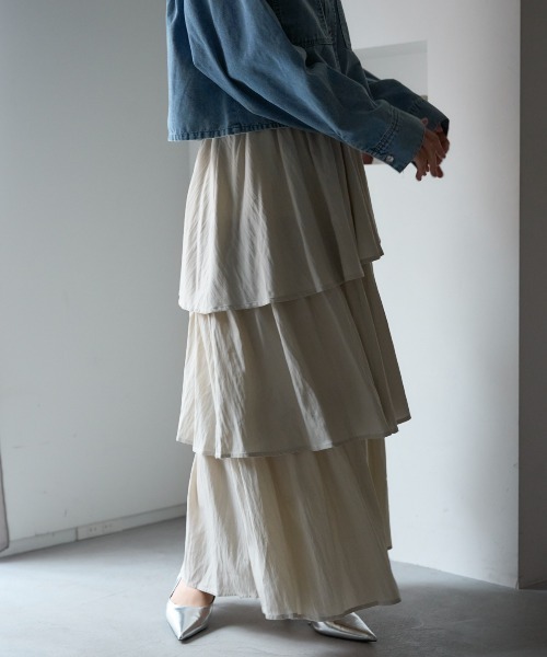 TRIANGLE PALETTE（トライアングルパレット）の「アシメティアード ロングスカート（スカート・レディース・ダークグレー/ブラック/アイボリー/カーキ/ホワイト・FREE）」の3枚目の写真