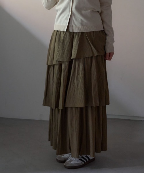 TRIANGLE PALETTE（トライアングルパレット）の「アシメティアード ロングスカート（スカート・レディース・ダークグレー/ブラック/アイボリー/カーキ/ホワイト・FREE）」の14枚目の写真