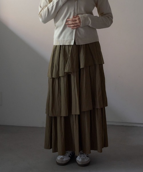 TRIANGLE PALETTE（トライアングルパレット）の「アシメティアード ロングスカート（スカート・レディース・ダークグレー/ブラック/アイボリー/カーキ/ホワイト・FREE）」の15枚目の写真