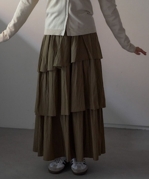 TRIANGLE PALETTE（トライアングルパレット）の「アシメティアード ロングスカート（スカート・レディース・ダークグレー/ブラック/アイボリー/カーキ/ホワイト・FREE）」の16枚目の写真
