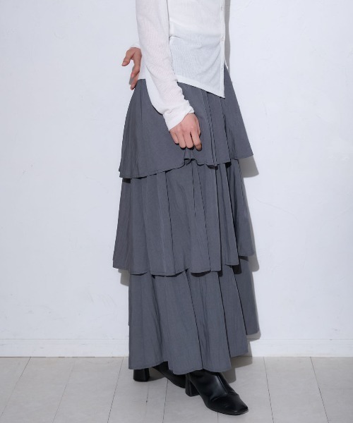 TRIANGLE PALETTE（トライアングルパレット）の「アシメティアード ロングスカート（スカート・レディース・ダークグレー/ブラック/アイボリー/カーキ/ホワイト・FREE）」の22枚目の写真