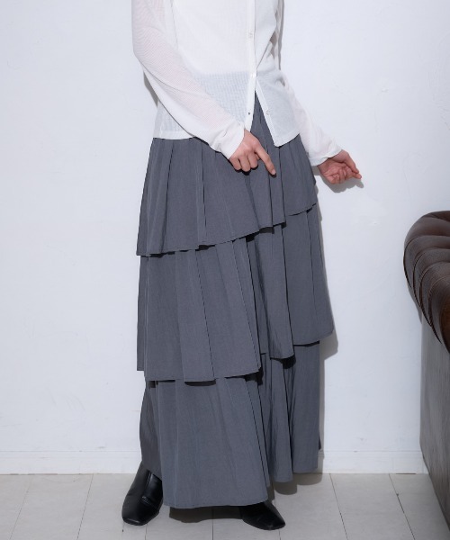 TRIANGLE PALETTE（トライアングルパレット）の「アシメティアード ロングスカート（スカート・レディース・ダークグレー/ブラック/アイボリー/カーキ/ホワイト・FREE）」の20枚目の写真