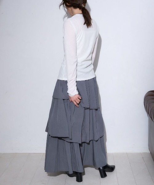 TRIANGLE PALETTE（トライアングルパレット）の「アシメティアード ロングスカート（スカート・レディース・ダークグレー/ブラック/アイボリー/カーキ/ホワイト・FREE）」の19枚目の写真