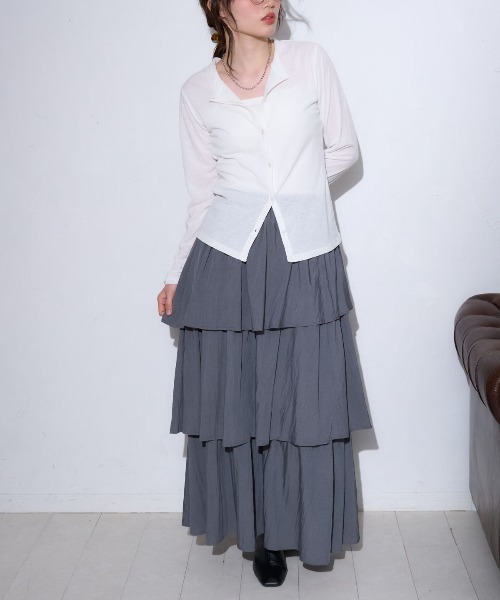 TRIANGLE PALETTE（トライアングルパレット）の「アシメティアード ロングスカート（スカート・レディース・ダークグレー/ブラック/アイボリー/カーキ/ホワイト・FREE）」の18枚目の写真