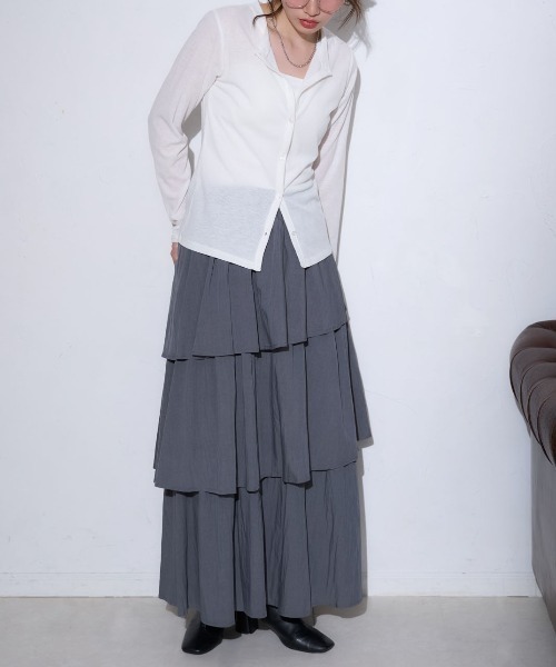 TRIANGLE PALETTE（トライアングルパレット）の「アシメティアード ロングスカート（スカート・レディース・ダークグレー/ブラック/アイボリー/カーキ/ホワイト・FREE）」の17枚目の写真