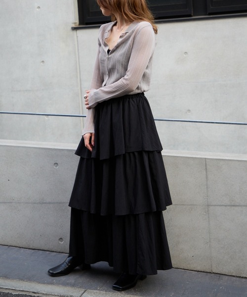 TRIANGLE PALETTE（トライアングルパレット）の「アシメティアード ロングスカート（スカート・レディース・ダークグレー/ブラック/アイボリー/カーキ/ホワイト・FREE）」の13枚目の写真