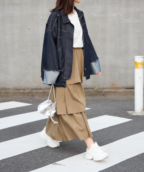 TRIANGLE PALETTE（トライアングルパレット）の「アシメティアード ロングスカート（スカート・レディース・ダークグレー/ブラック/アイボリー/カーキ/ホワイト・FREE）」の7枚目の写真