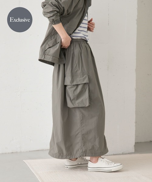 Snow Peak（スノーピーク）の「『別注』Snow Peak Apparel×DOORS　Nylon Tussah Skirt（スカート・レディース・オリーブ/ブラック/グレー・ONE）」の3枚目の写真