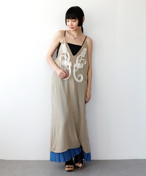 新品 アルページュストーリー 刺繍 キャミワンピース グリーン 緑 アルページュストーリー Arpege story 24SS キャミワンピース
