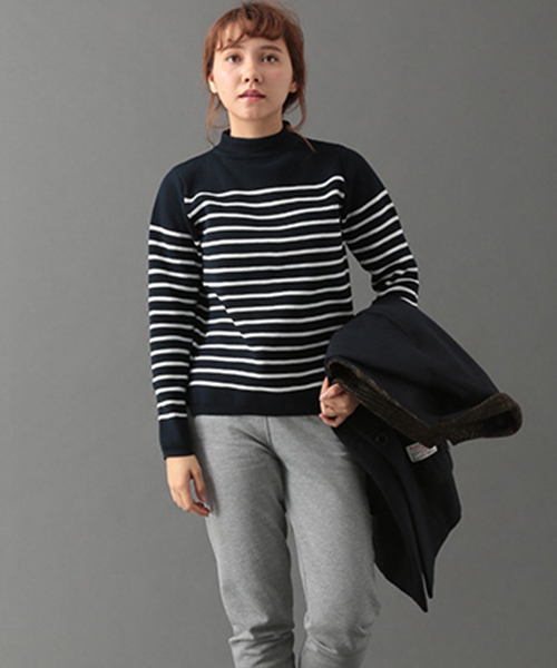 SEVENDAYS=SUNDAY（セブンデイズサンデイ）の「ボーダーハイネックニット　プルオーバー（ニット/セーター・レディース・ブラック/ネイビー/オフホワイト・LARGE/MEDIUM）」の3枚目の写真