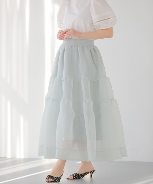 セール】クリンクルシアーオーガンジーティアードスカート（スカート