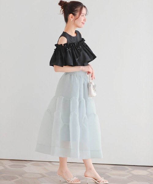 Fit more(フィットモア)の「クリンクルシアーオーガンジーティアードスカート(スカート・レディース・ブラック/ライトベージュ/ブルー・LONG/SHORT)」の16枚目の写真