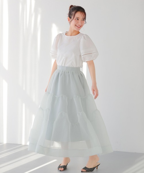 Fit more(フィットモア)の「クリンクルシアーオーガンジーティアードスカート(スカート・レディース・ブラック/ライトベージュ/ブルー・LONG/SHORT)」の14枚目の写真