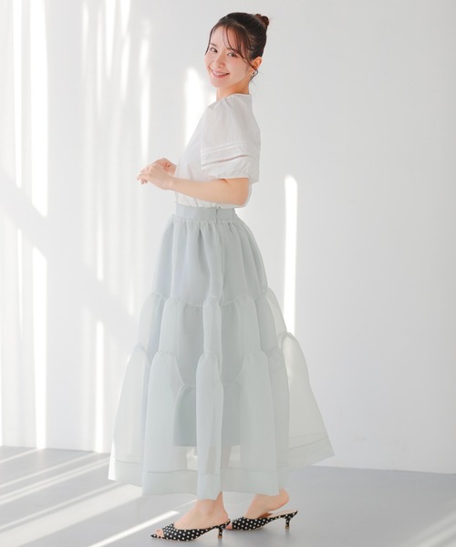 Fit more(フィットモア)の「クリンクルシアーオーガンジーティアードスカート(スカート・レディース・ブラック/ライトベージュ/ブルー・LONG/SHORT)」の15枚目の写真
