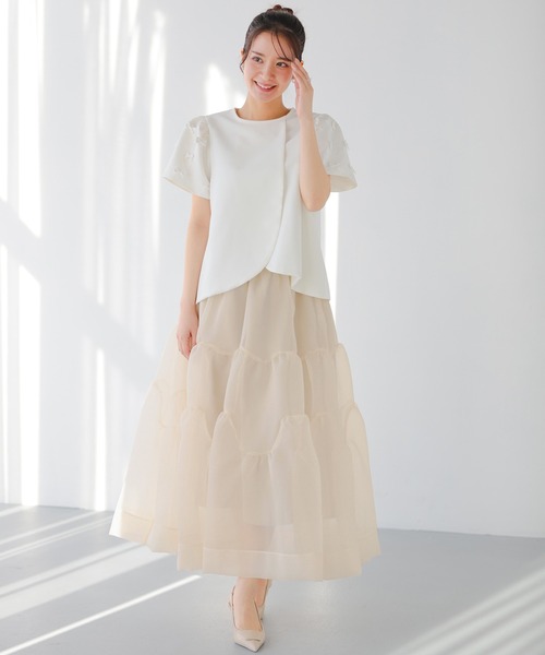 Fit more(フィットモア)の「クリンクルシアーオーガンジーティアードスカート(スカート・レディース・ブラック/ライトベージュ/ブルー・LONG/SHORT)」の19枚目の写真