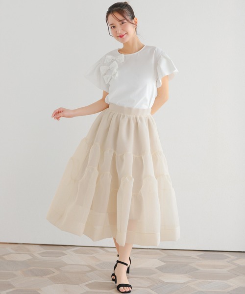 Fit more(フィットモア)の「クリンクルシアーオーガンジーティアードスカート(スカート・レディース・ブラック/ライトベージュ/ブルー・LONG/SHORT)」の21枚目の写真