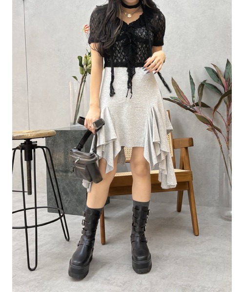 EVRIS（エヴリス）の「レースドッキングアシンメトリーミニワンピース（ワンピース・レディース・グレー/カーキ/ブラック・FREE）」の11枚目の写真