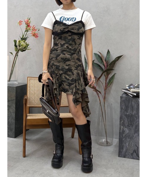 EVRIS（エヴリス）の「レースドッキングアシンメトリーミニワンピース（ワンピース・レディース・グレー/カーキ/ブラック・FREE）」の13枚目の写真