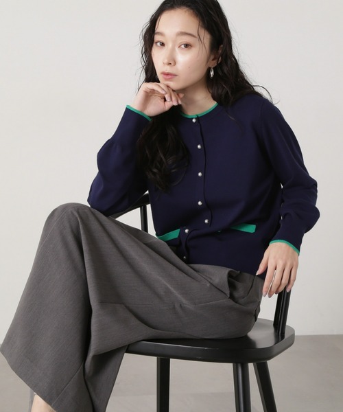 N.(N. Natural Beauty Basic)(エヌエヌナチュラルビューティーベーシック)の「バイカラーパールボタンカーディガン(カーディガン/ボレロ・レディース・ネイビー/ピンク/オフホワイト・MEDIUM)」の3枚目の写真