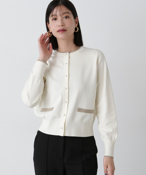 N.(N. Natural Beauty Basic)(エヌエヌナチュラルビューティーベーシック)の「バイカラーパールボタンカーディガン(カーディガン/ボレロ・レディース・ネイビー/ピンク/オフホワイト・MEDIUM)」の2枚目の写真