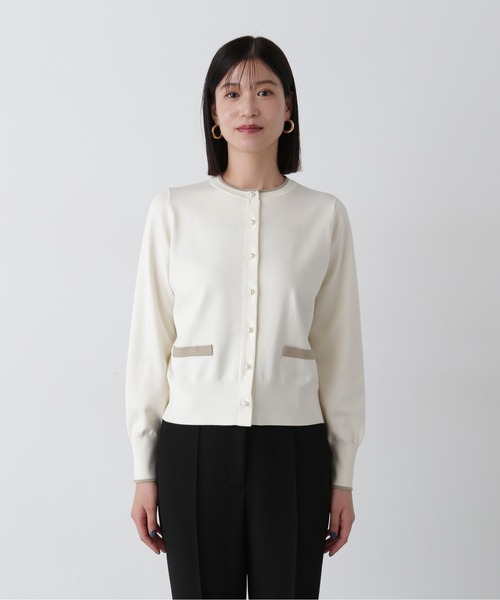 N.(N. Natural Beauty Basic)(エヌエヌナチュラルビューティーベーシック)の「バイカラーパールボタンカーディガン(カーディガン/ボレロ・レディース・ネイビー/ピンク/オフホワイト・MEDIUM)」の8枚目の写真