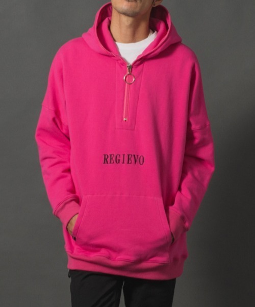 REGIEVO（レジエボ）の「【REGIEVO】ネオンカラー / ハーフジップ プルパーカー（パーカー・メンズ・ピンク/オレンジ/ライム・MEDIUM/LARGE）」の2枚目の写真