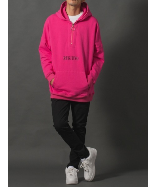REGIEVO（レジエボ）の「【REGIEVO】ネオンカラー / ハーフジップ プルパーカー（パーカー・メンズ・ピンク/オレンジ/ライム・MEDIUM/LARGE）」の5枚目の写真