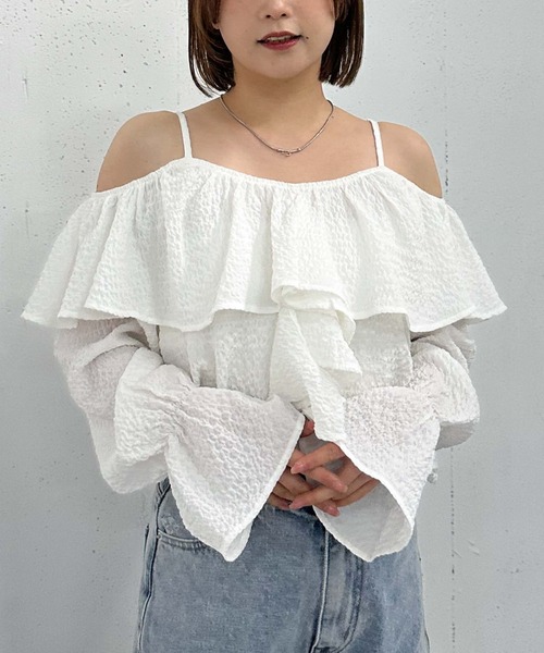 4月末までお値下げ　新品タグ付き　archivio フリル付きシャツ 40 AMBIDEX Store ○ORGANIC コットン/リネン シャツドレス(F IVORY