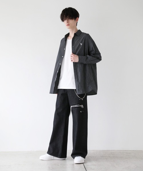 U.S. POLO ASSN. 胸ロゴ刺繍オーバーサイズマルチチェックシャツ