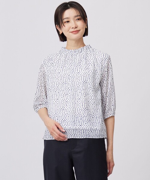 J.PRESS(ジェイプレス)の「【洗える】hand drawn dots ボトルネック カットソー(Tシャツ/カットソー・レディース・ホワイト系5/サックスブルー系5・MEDIUM/LARGE)」の1枚目の写真