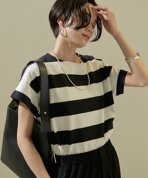 tシャツ 「WEB限定」フレンチスリーブカットソー レディース WEB限定】フレンチスリーブポンチTシャツ［太ボーダー/無地］（T