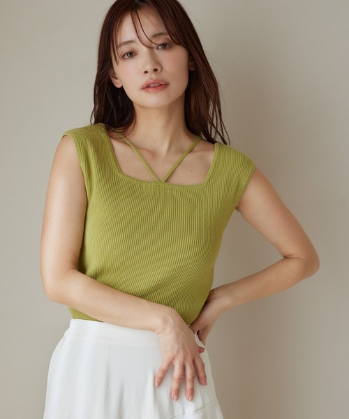 mysty woman(ミスティウーマン)の「ストリング2WAYリブタンク 290752(タンクトップ・レディース・ブラック/オフホワイト/ライトグリーン/モカ・FREE)」の1枚目の写真