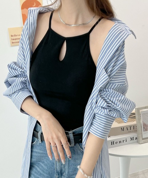 Futier land（フューティアランド）の「カップ付きアメスリキャミ（キャミソール・レディース・ブラック/ホワイト/ライトカーキ・FREE）」の2枚目の写真