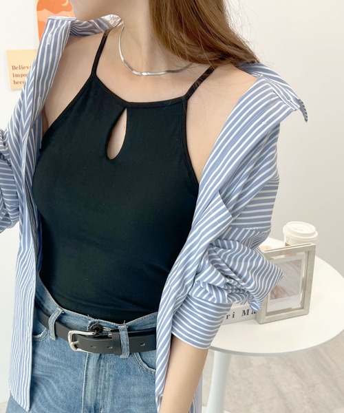 Futier land（フューティアランド）の「カップ付きアメスリキャミ（キャミソール・レディース・ブラック/ホワイト/ライトカーキ・FREE）」の4枚目の写真