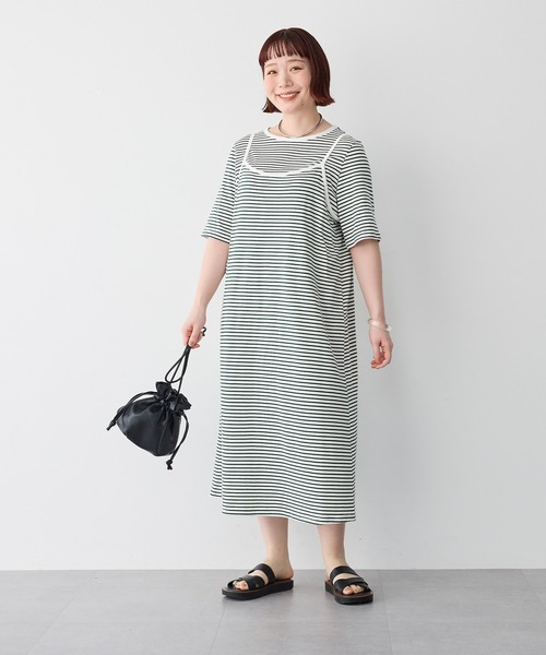 anyfee(エニフィー)の「【anyfee/プラスサイズ】TシャツSETレイヤードキャミワンピース/アンサンブル(ワンピース・レディース・ネイビー/グリーン/ブラック・3L/5L/LL/4L)」の1枚目の写真
