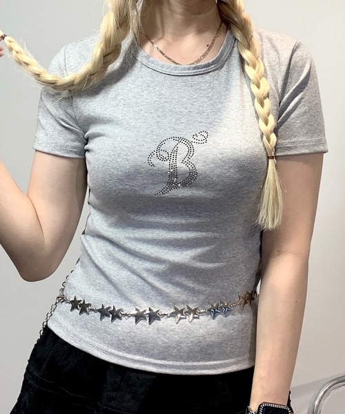 lilful（リルフル）の「羽モチーフ ラインストーン バックデザイン コンパクトTシャツ（Tシャツ/カットソー・レディース・ホワイト/グレー/ブラック・S/M）」の11枚目の写真