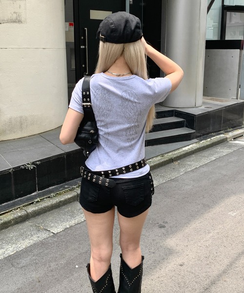 lilful（リルフル）の「羽モチーフ ラインストーン バックデザイン コンパクトTシャツ（Tシャツ/カットソー・レディース・ホワイト/グレー/ブラック・S/M）」の19枚目の写真