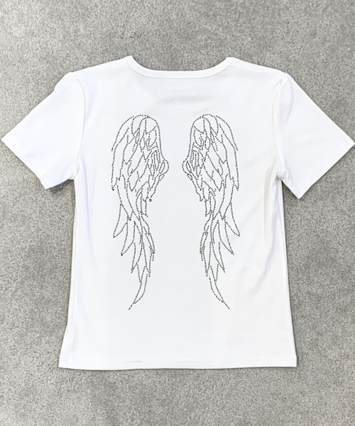 lilful（リルフル）の「羽モチーフ ラインストーン バックデザイン コンパクトTシャツ（Tシャツ/カットソー・レディース・ホワイト/グレー/ブラック・S/M）」の22枚目の写真