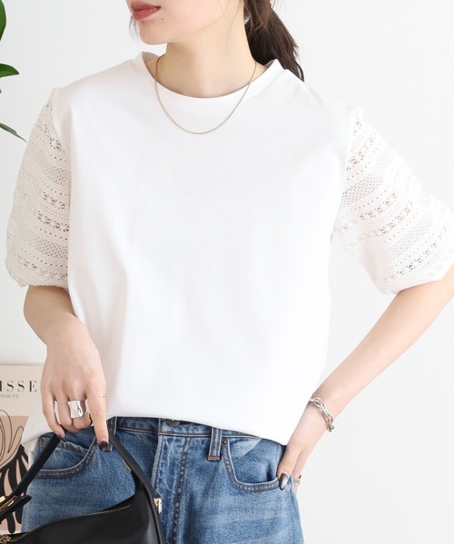 BRODIAEA(ブローディア)の「BRODIAEA 袖レース切り替えカットソー 半袖(Tシャツ/カットソー・レディース・ベージュ/ブラック/オフホワイト・40)」の2枚目の写真