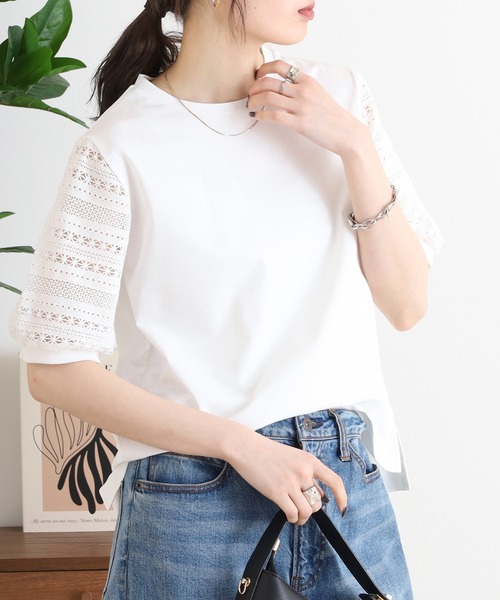 BRODIAEA(ブローディア)の「BRODIAEA 袖レース切り替えカットソー 半袖(Tシャツ/カットソー・レディース・ベージュ/ブラック/オフホワイト・40)」の19枚目の写真