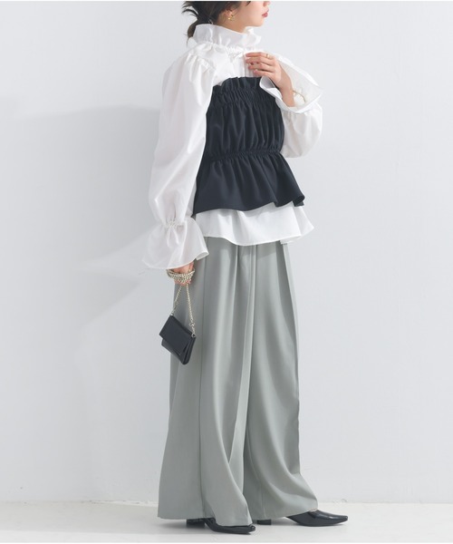 OandI(オーアンドアイ)の「ボタンフライハイウエストワイドパンツ(その他パンツ・レディース・チャコールグレー/ブラック/ホワイト/ライトグレー・FREE)」の6枚目の写真