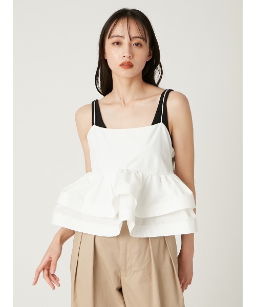 【2025SS】FRAY I.D ラッフルヘムデザインキャミソール サイズ0 白 ラッフルヘムデザインキャミソール（シャツ/ブラウス）｜FRAY I.D