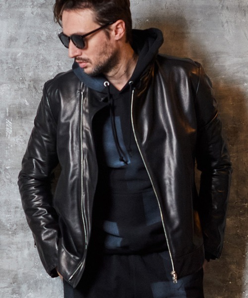 ACANTHUS(アカンサス)の「mj10690-Leather Semi Double Riders ライダースジャケット(ライダースジャケット・メンズ・ブラック・S/M/L/XL)」の2枚目の写真