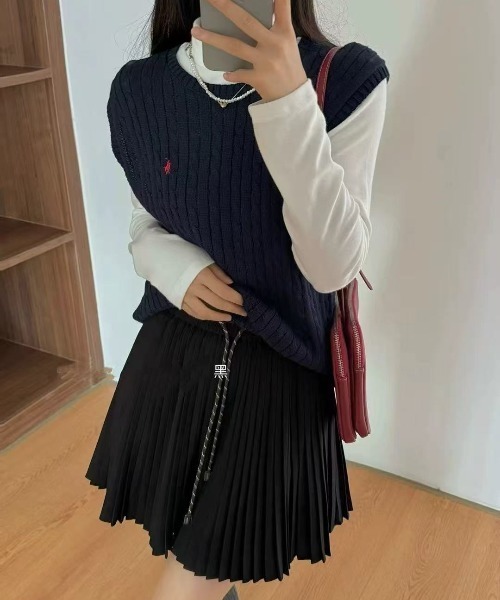 Teem Store(チームストア)の「【インパン付き】ドローコード細めプリーツミニスカート(スカート・レディース・ブラック/グレー/ネイビー・S/M)」の21枚目の写真