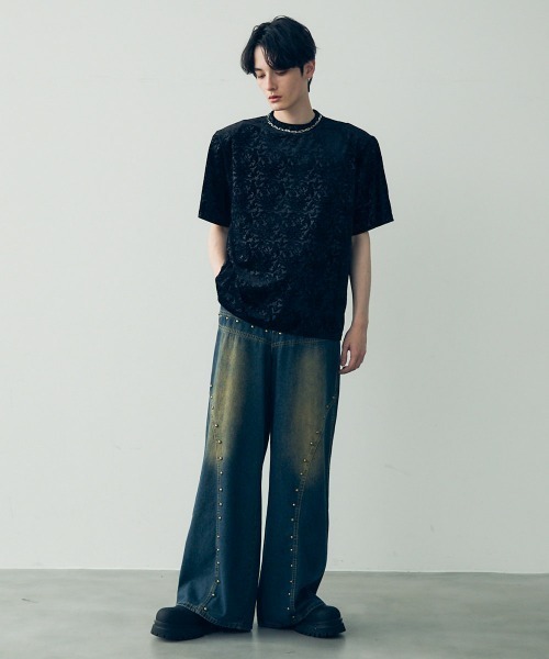 セール】velvet like power shoulder T-shirt / ベルベットライク