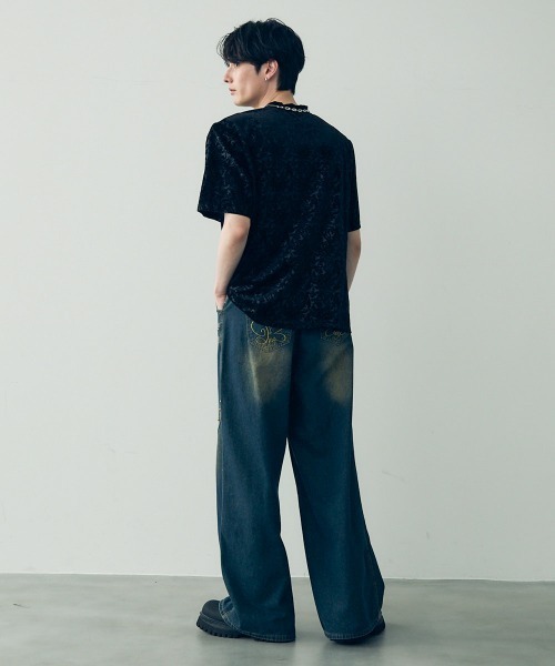 セール】velvet like power shoulder T-shirt / ベルベットライク