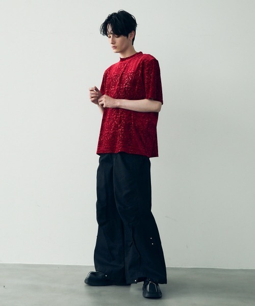 セール】velvet like power shoulder T-shirt / ベルベットライク